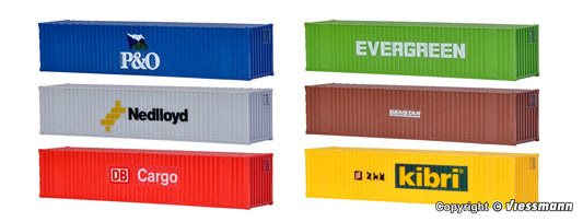 Kibri 10922: H0 40 ft container, 6 pieces
