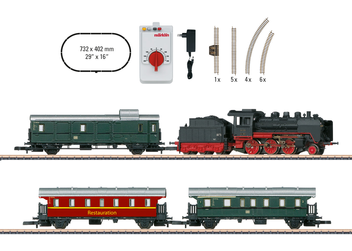 Marklin 81874: "Museum Passenger Train" Starter Set with a Class 24 Steam Locomotive