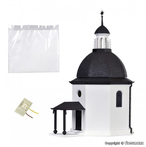 Vollmer 49412: Z Silent Night Memorial Chapel with LED lightingand artificial snow, functional kit