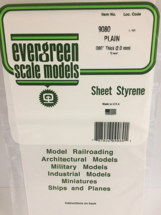 Evergreen 9080: White Polystyrene Sheet 0.080 x 6 x 12" / 2mm x 15cm x 30cm (1)
