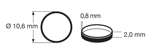 Fleischmann 648003: Traction tyre set H0. Outer diameter 10,6 mm, width 2 mm. 10 pcs/pack.