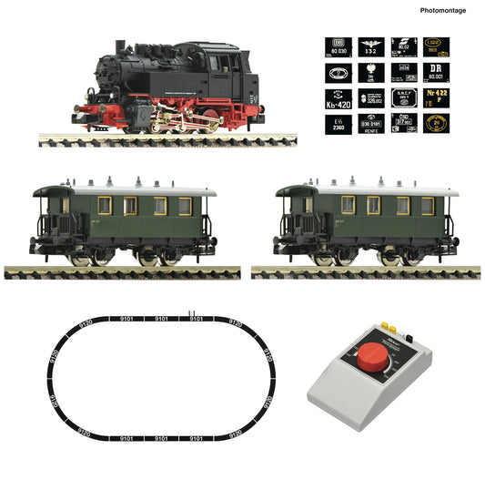 Fleischmann 5160003: Analogue Starter Set: Steam locomotive class 80 with passenger train