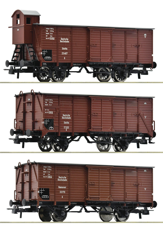 Roco 6600037: 3-piece set: Covered goods wagon, DRG