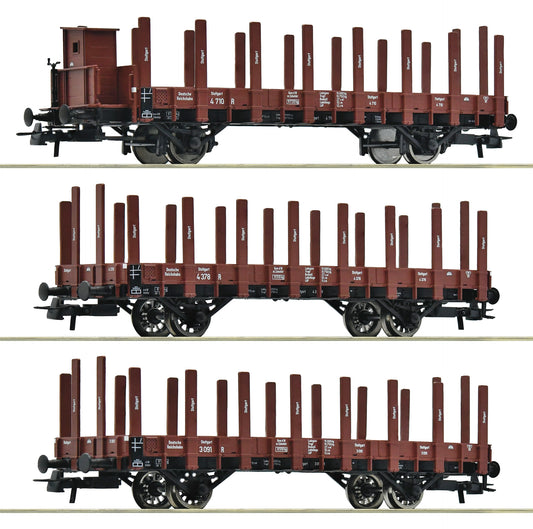 Roco 6600041: 3 piece set: Stake wagons, DRG