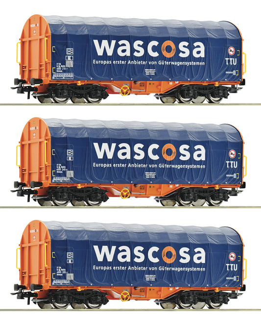 Roco 76009: 3 piece set: Sliding tarpaulin wagons, Wascosa