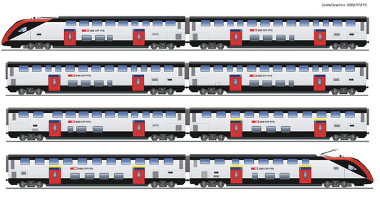 Roco 7700007: 8-piece set: Long-distance double-deck train RABe 502, SBB