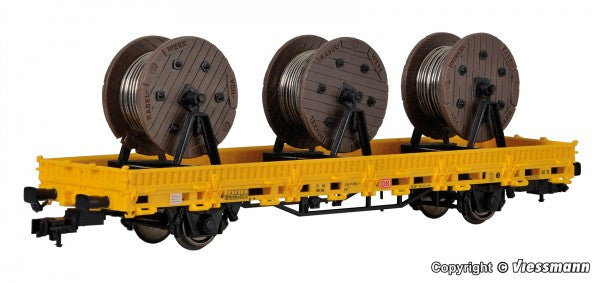 Kibri 26269: H0 Low side car with 3 cable reels GleisBau,finished model