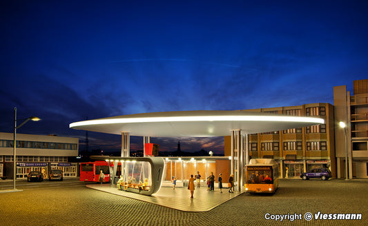 Kibri 39006: H0 Modern bus terminal main building with one stop incl. LED lighting, functional kit