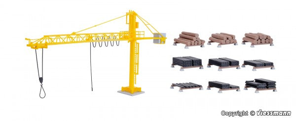 Kibri 39817: H0 Crane with timber yard