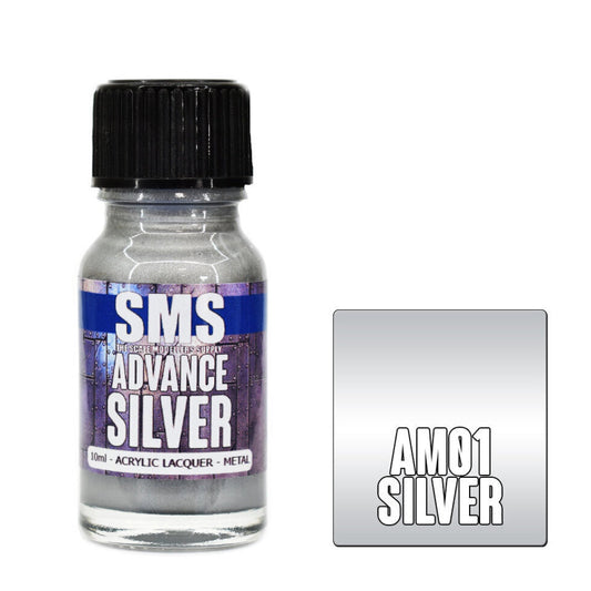 Scale Modellers Supply AM01: Advance Acrylic Lacquer 10ml Metallic Silver