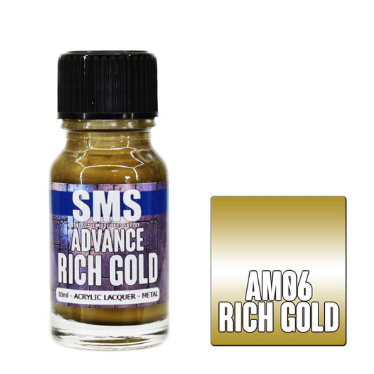 Scale Modellers Supply AM06: Advance Acrylic Lacquer 10ml Metallic Rich Gold