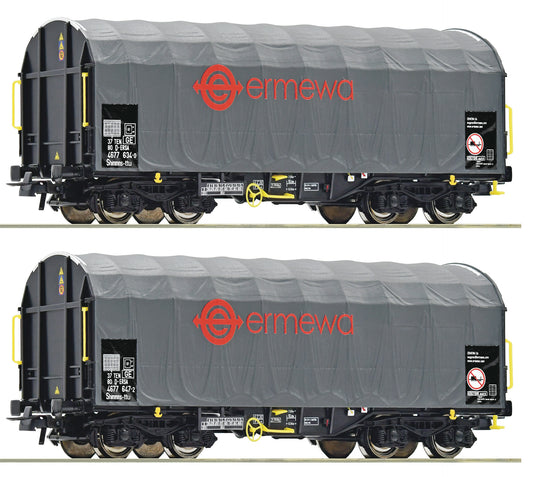 Roco 76039: 2 piece set sliding tarpaulin wagons, Ermewa
